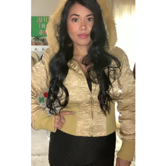 Caramel Jacket With Fur Hoody.  Very fashionable.