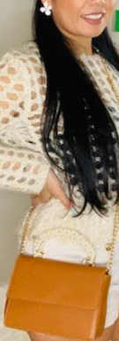 Gold Shoulder Handbag With Pearl Handle In Caramel Color