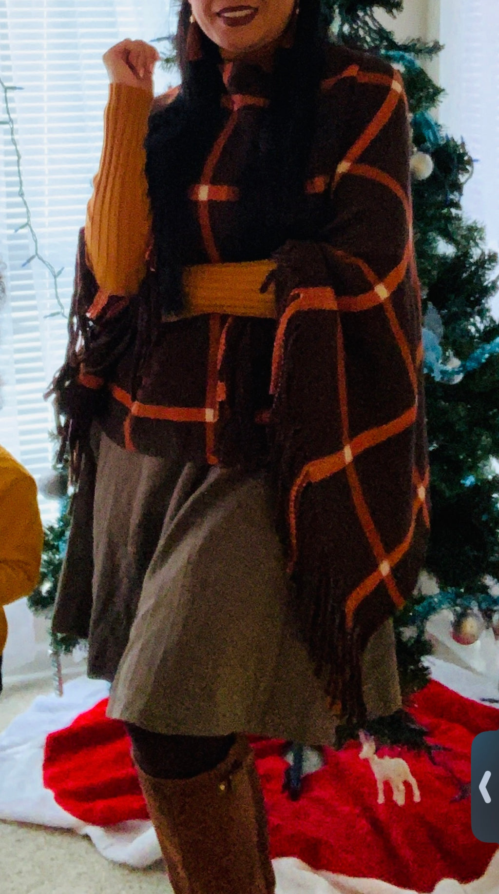 Brown Poncho With Orange Stripe