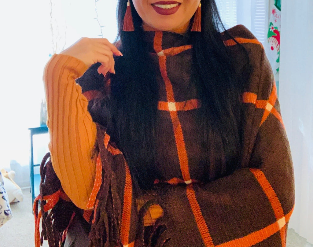 Brown Poncho With Orange Stripe