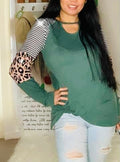 Long Sleeve Shirt With Stripe & Leopard Design On the Sleeve