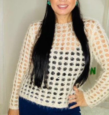 Beige Sweater With Holes With Gold Tint Color