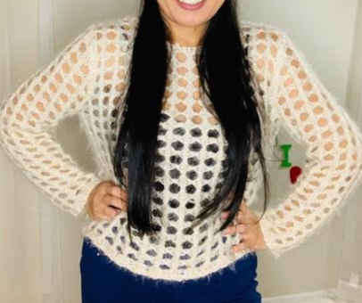 Beige Sweater With Holes With Gold Tint Color