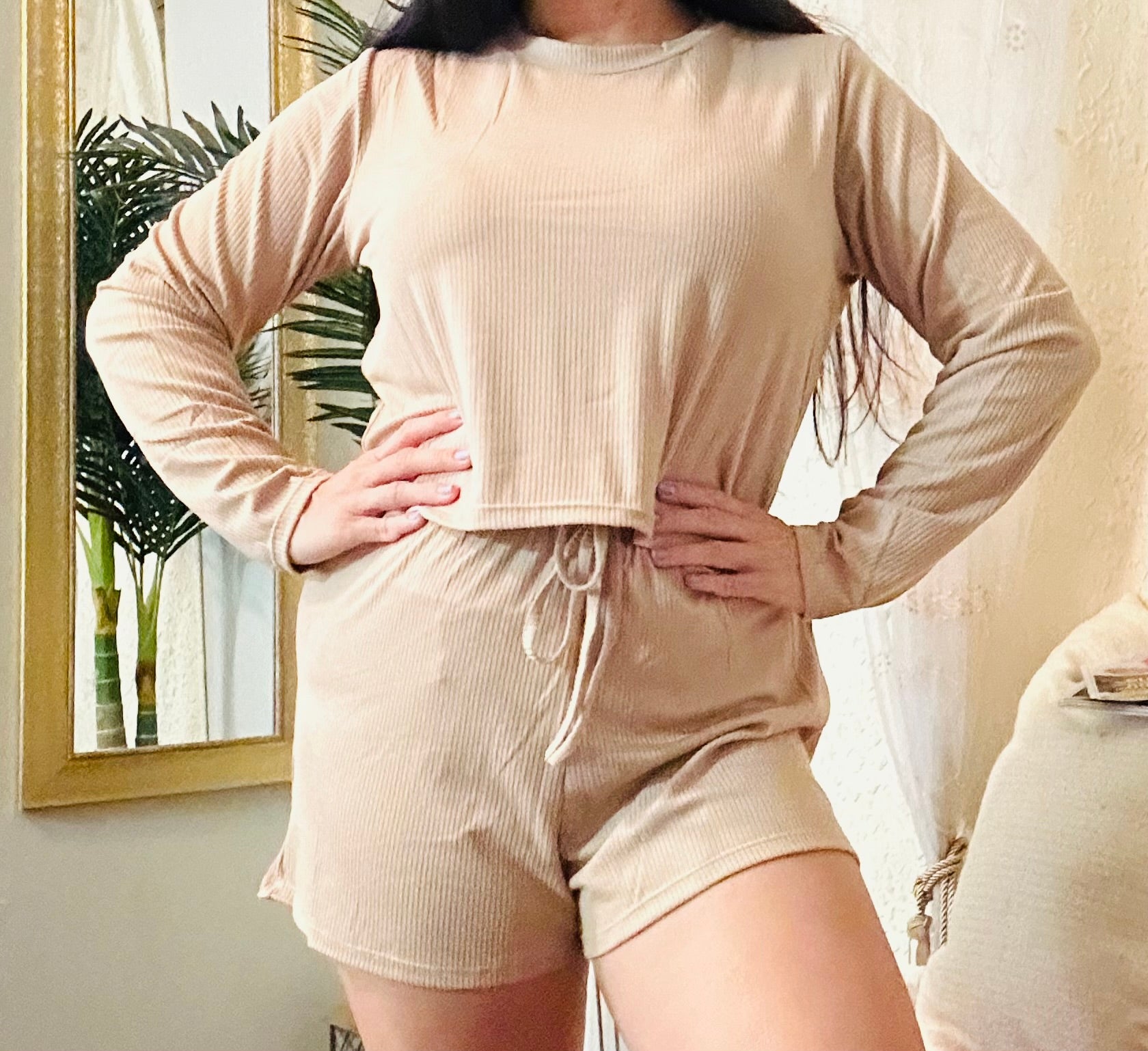 2 Piece Short Pajama Set With Long Sleeve