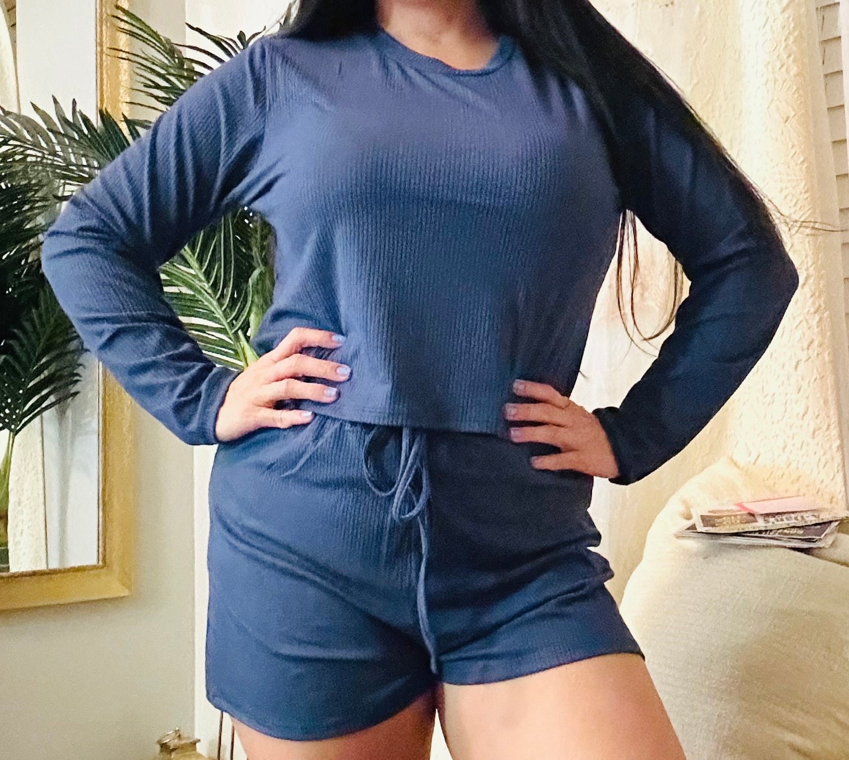 2 Piece Short Pajama Set With Long Sleeve