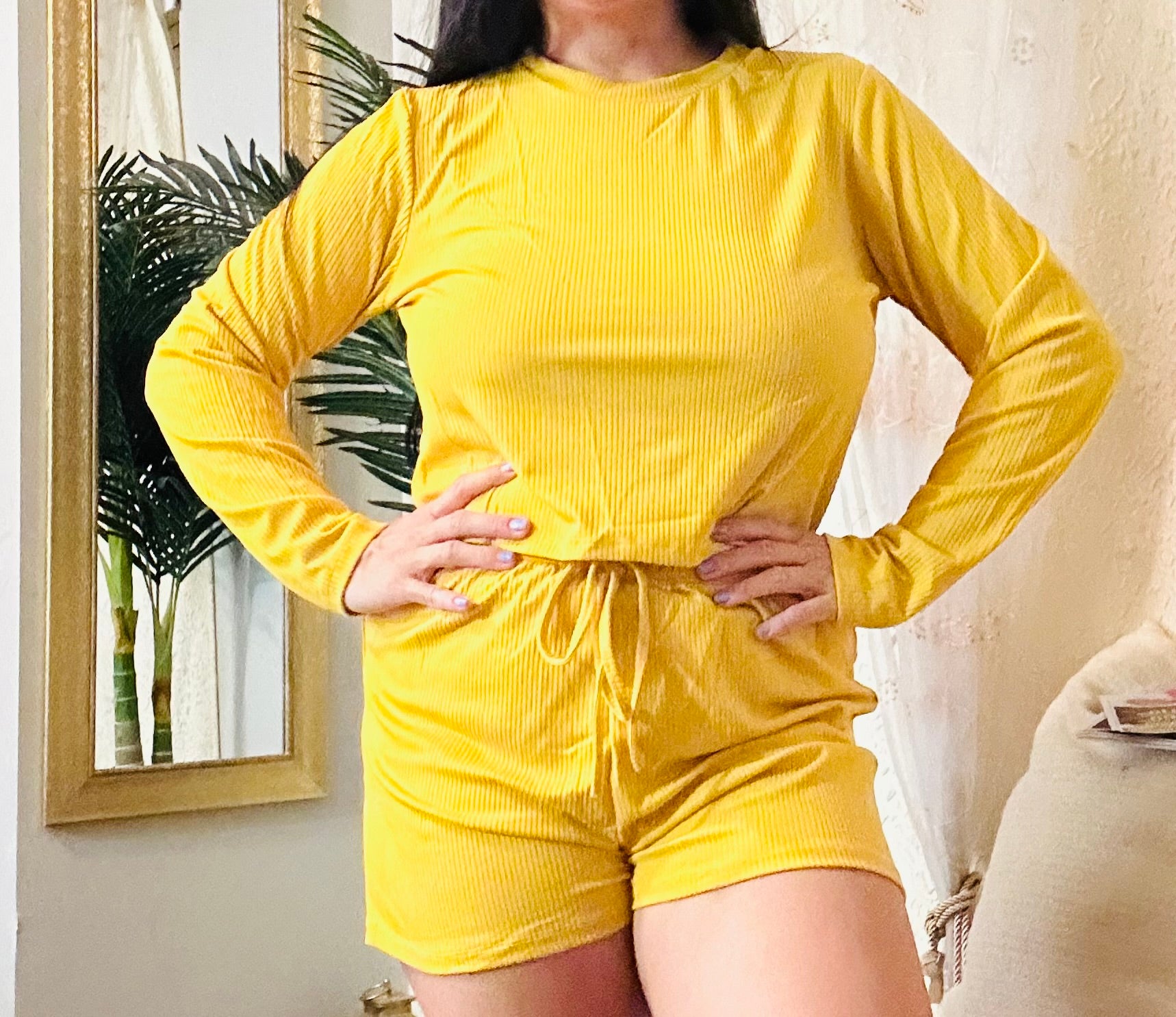 2 Piece Short Pajama Set With Long Sleeve