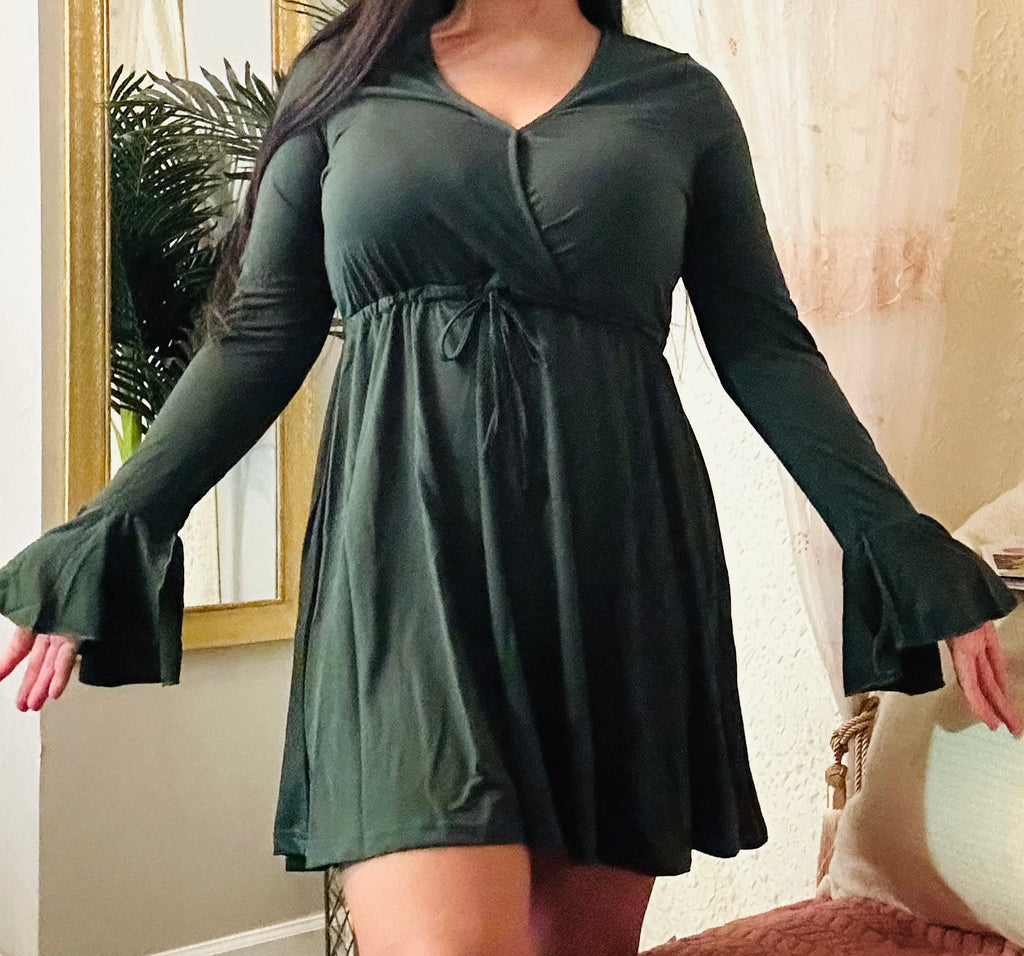 Green Dress With Long Sleeve & Above the knew length