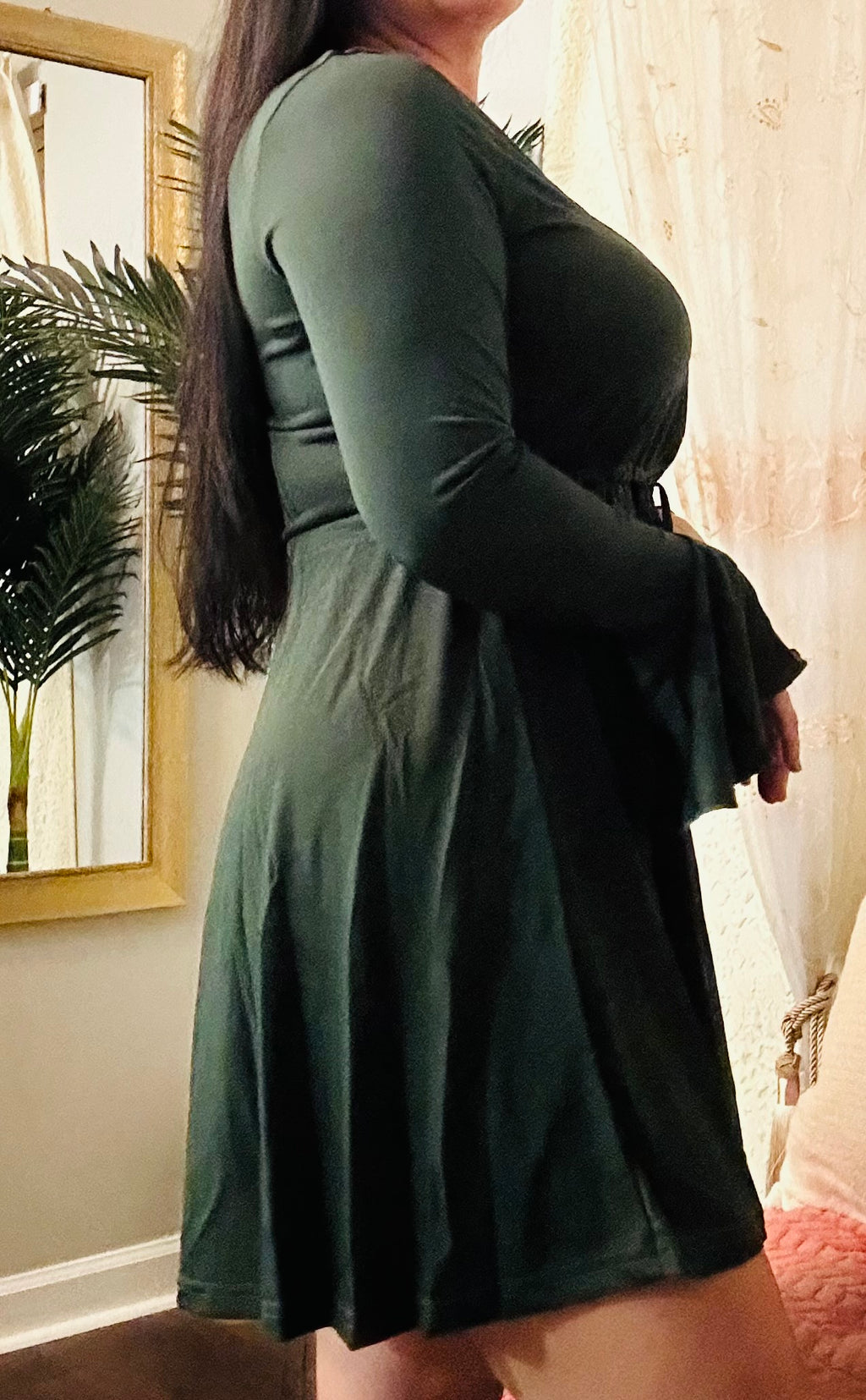 Green Dress With Long Sleeve & Above the knew length
