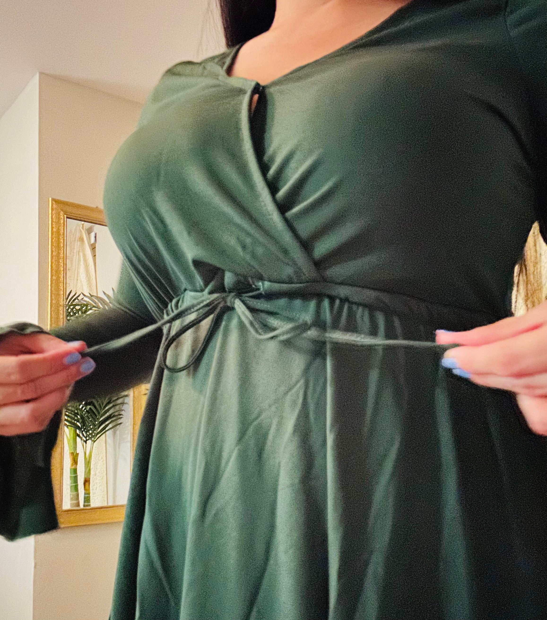 Green Dress With Long Sleeve & Above the knew length