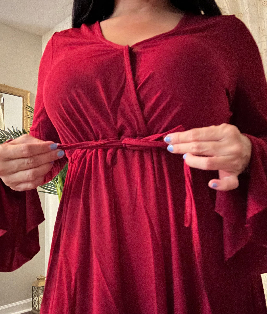 Red Dress With Long Sleeve & Above the knew length