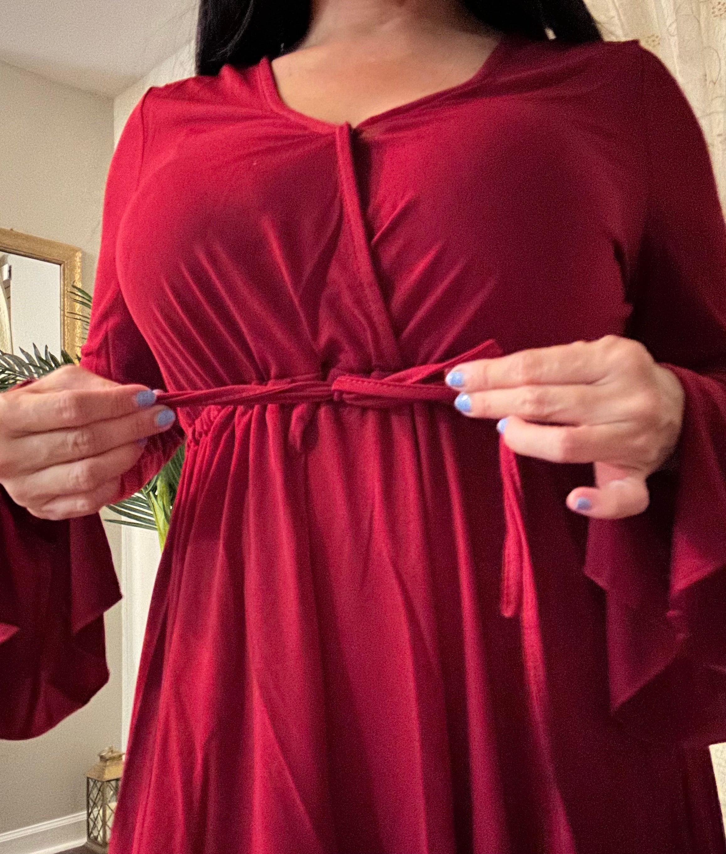 Red Dress With Long Sleeve & Above the knew length