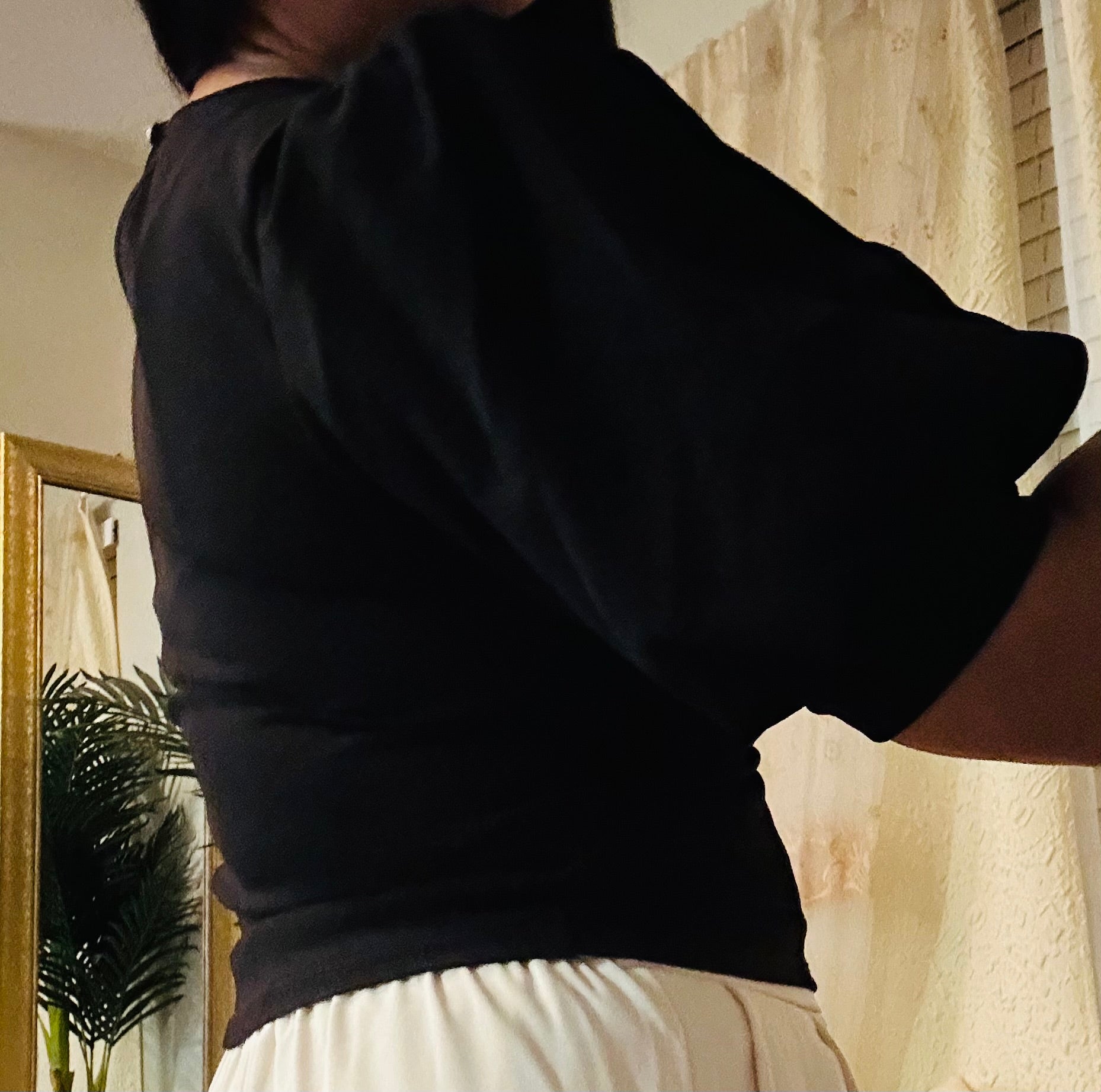 Fitted top with puffy shoulder