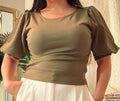 Fitted top with puffy shoulder