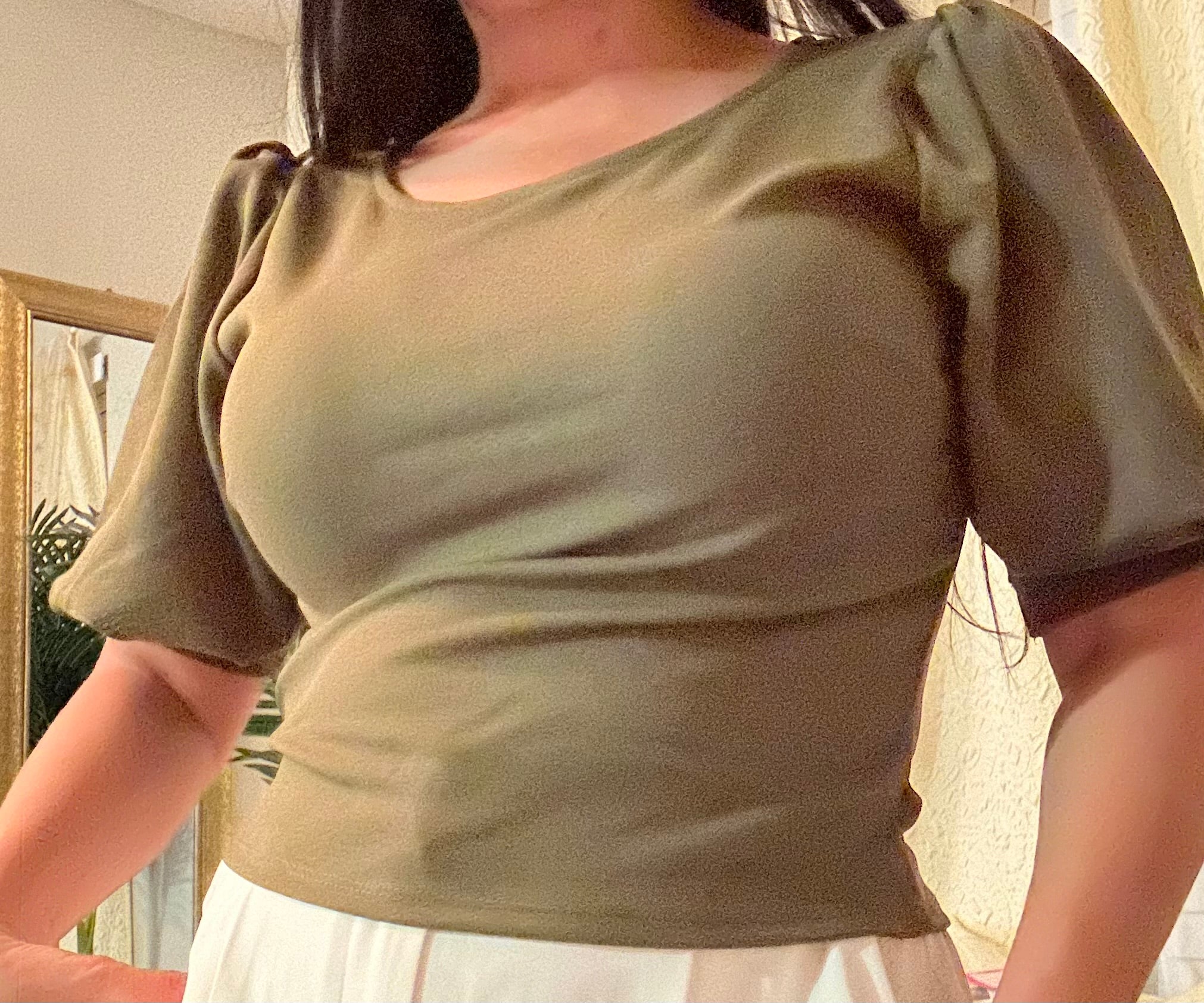 Fitted top with puffy shoulder