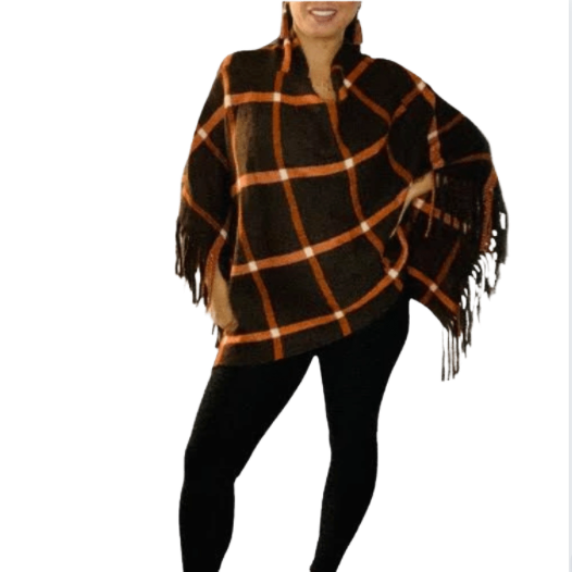Brown Poncho With Orange Stripe