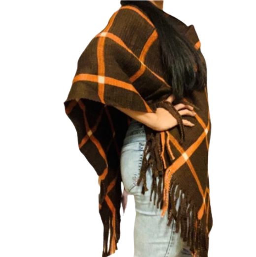 Brown Poncho With Orange Stripe