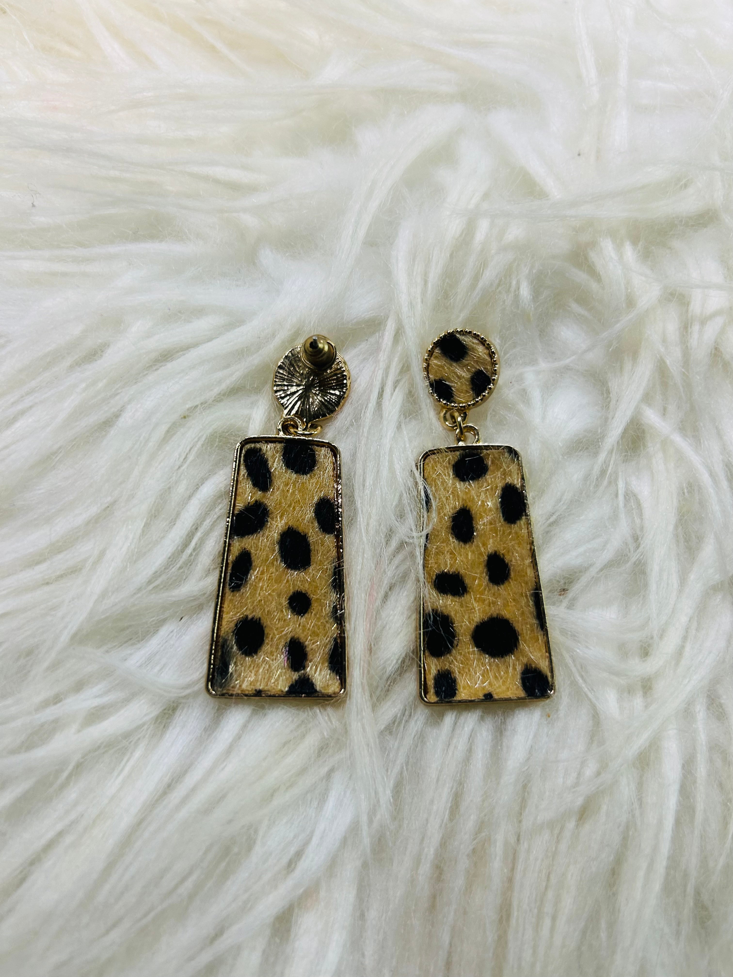 Cheetah Print Earrings With Gold Base