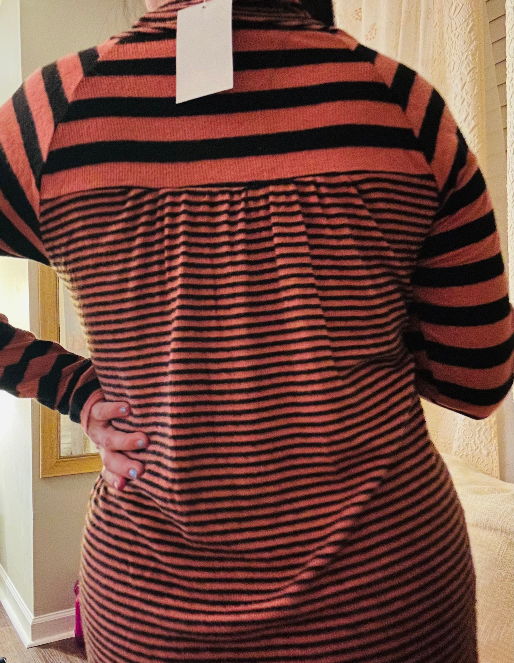 Long Sleeve With Loose Turtleneck - Orange With Black Stripe